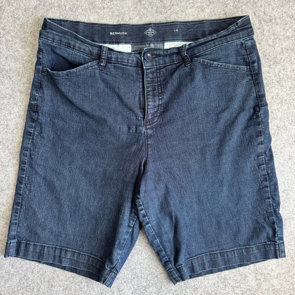 St John's Bay Womens Bermuda Denim Shorts 14 Dark Wash Stretch Cotton